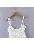 Women Sweet Lace Patchwork White Sling Dress Sleeveless V Neck Female Mini Sexy Dresses