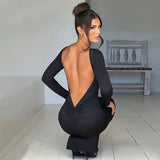 Elegant Open Back Ruched Sexy Bodycon Maxi Dress Birthday Outfits for Women Long Sleeve Dresses Gown Club Party