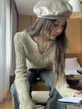 Korean Fashion Slim Women Sweaters Long Sleeve Spring Y2k Aesthetic Sueter Mujer Split All Match Casual Hollow Out Pullover