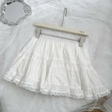 White Mini Skirt Women Summer Lace Patchwork Kawaii Korean High Waist A-line Ruffle Short Skirt Fairycore