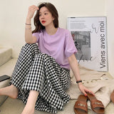 Retro Plaid Wide Leg Pants Women Streetwear High Waist Drawstring Loose Casual Trousers Summer Korean All Match Skirt Pant