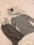 Autumn Women Korean Fashion Long Sleeve Cute Core Two Piece Sets T-Shirts 2000s Aesthetic Tees Gyaru Kawaii Sexy Tops Romantic