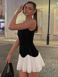 Contrast Color Patchwork Sling Mini Dress Women Backless Sleeveless Slim A-line Dresses 2024 New Fashion Lady Party Prom Vestido