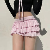 Bow Sweet A-Line Skirts Women Sexy Slim Low-Waist Casual Mini Skirts Y2K Female Summer Fashion Streetwear All-Match Pink Skirts