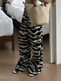 Sweetown Zebra Stripe Knitted Straight Pants Women Drawstring Elastic Waist Casual Loose Baggy Trousers Boho Vacation Outfits