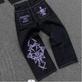 American retro street loose embroidered straight-leg jeans women new casual all-match high-waist mopping wide-leg trousers