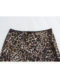 Women Leopard Print Long Skirt Summer Fashion Vintage Animal Print Slim Zipper Midi Straight Skirt Y2K High Street