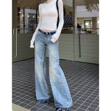 Blue High Waist Women Jeans American Fashion Streetwear Wide Leg Jean Female Trouser Vintage Y2K NEW Straight Baggy Denim Pants