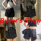 Korean Style High Waist Skirt Shorts Women Summer Pockets Denim Shorts Woman Double Button A Line Skirt Pants Female