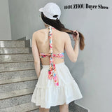 Kawaii Cute Mini Skirt Women Korean Fashion Patchwork Fairycore High Waist Fluffy White Skirt Vacation Outfits Summer