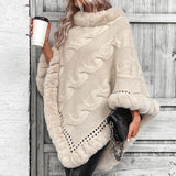 Darianrojas  - holiday outfits Autumn and Winter New Knit Collar Fried Dough Twists Pattern Cardigan Cloak Sweater Women