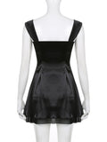 Sleeveless Black Goth Y2K Mini Dresses Two Layer Korean Fashion Square Collar Kawaii A Line Birthday Dress For Women