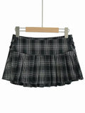 Women New Fashion Preppy Style Plaid Printed Pleated Mini Skirt Hot Sweet Low Waist Sexy Super Short Skirts