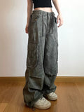 Print Camouflage Cargo Jeans Women Pockets Mid Waist Vintage Preppy Hippie Straight Denim Pants