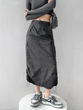 Y2k Midi Skirts Women Cargo Hipster Harajuku Vintage Loose Hot Girls Fashion Ins Ulzzang Chic Streetwear Back-slit Drawstring