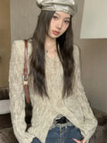 Korean Fashion Slim Women Sweaters Long Sleeve Spring Y2k Aesthetic Sueter Mujer Split All Match Casual Hollow Out Pullover