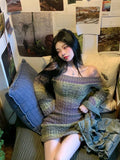 Coquette Mini Corset Dress Women Korean Style Knitted Dresses Gyaru Sexy Tie Dye Long Sleeve Bodycone Vestidos Autumn