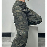 Camouflage Cargo Pants Women Y2K Streetwear Low Rise Jeans Retro Wide Leg Trousers Denim Straight Trousers Harajuku