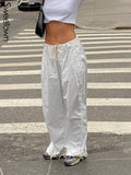 Casual Baggy Wide Leg Sweatpants White Loose Drawstring Low Waist Streetwear Cargo Pants Womens Hippie Joggers Trousers