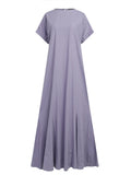 Women's Summer Sundress Elegant Short Sleeve Loose Plain Cotton Long Maxi Dress Casual Ruffle Vestido Robe Femme Oversize
