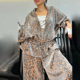 Darianrojas  -  Fashion Leopard Print 2 piece Sets Women Fall Lapel Zipper Drawstring Shirt Coat & Wide-leg Pants Outfit Winter Long Sleeve Suit