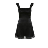 Sleeveless Black Goth Y2K Mini Dresses Two Layer Korean Fashion Square Collar Kawaii A Line Birthday Dress For Women