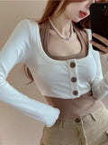 Long Sleeve Cardigan T-shirts + Halter Solid Tank Top Y2k Autumn Korean All Match Elegant Chic Sexy Two Pieces Set Outwear