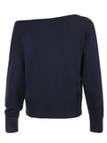 Dark Blue Solid Minimalist Style Autumn Winter Sweaters Women White Simple Basic Casual Loose Knitted Pullover Jumpers