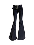 Darianrojas  -  American Retro Flare Jeans Low Waist E-girl Slim Bandage Bottoms Women Fashion Black Cotton Denim Pant Trousers Y2K High Street