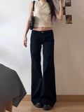 Darianrojas  -  Women Gyaru Japanese Harajuku Trashy Y2K Black Jeans Low Rise Flare Denim Pants 2000s Bell-Bottom Trousers Kpop Grunge Stylish