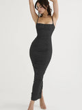Mozision Elegant Corset Ruched Maxi Dress Women Fashion Spaghetti Strap Sleeveless Backless Zipper Long Dress Vestido