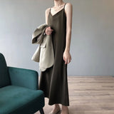 Women Dresses Women's Silk Suspender Skirt Spring Summer Dress Satin Long Skirt Vestido De Mujer Femme Robe