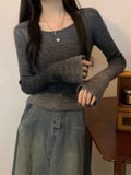 Korean Elegant Sweet Gradient Bandage Sweaters Y2k Knitted Vintage  Jumpers Autumn Women Flare Sleeve Cropped Pullovers