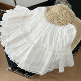 White Mini Skirt Women Summer Lace Patchwork Kawaii Korean High Waist A-line Ruffle Short Skirt Fairycore