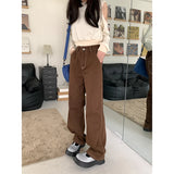 Brown Women's Jeans High Waist Vintage Straight Baggy Denim Pants Streetwear Heart Pattern Design Fashion Wide Leg Denim Trouser