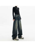 Korean Fashion Women's High Waist Straight Streetwear Style Blue Jeans Pants Y2K Vintage Wide Leg Female Baggy Trouser Denim