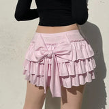 Bow Sweet A-Line Skirts Women Sexy Slim Low-Waist Casual Mini Skirts Y2K Female Summer Fashion Streetwear All-Match Pink Skirts