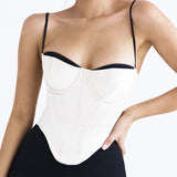 Thick Satin Bustier Corset Crop Top with Chest Pads Spaghetti Strap White Bodycon Top Summer Women Tops with Fishbone