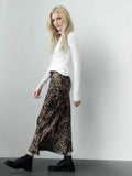 Women Leopard Print Long Skirt Summer Fashion Vintage Animal Print Slim Zipper Midi Straight Skirt Y2K High Street