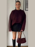 Darianrojas  -  Autumn Casual Burgundy Knitted Pullover For Women Fashion Loose O Neck Long Sleeve Sweater Fall Winter New Female Commute Jumper