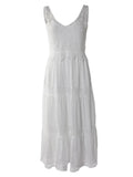 White Lace Summer Dresses Women Elegant Sexy Sleeveless Backless Midi Dress Fashion Romantic Spaghetti Strap A-Line Beach Dress