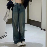 Vintage Wide Leg Cargo Jeans Women Autumn High Waist Bagge Pants Woman Y2K Streetwear Loose Denim Trousers Female