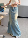 New Autumn Women's Blue Pocket Denim Long Skirts Vintage High Wasit Jeans Skirt Straight A-line Wrapped Hips Pencil Skirt Female