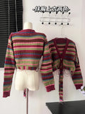 Autumn Winter Woman Vintage Striped Cardigan Long Sleeve Cropped Sweaters Aesthetic Bolero Baddie Style Core Tops Designer Tide