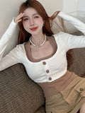 Long Sleeve Cardigan T-shirts + Halter Solid Tank Top Y2k Autumn Korean All Match Elegant Chic Sexy Two Pieces Set Outwear