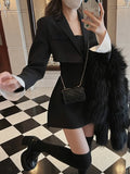 Winter Black Two Piece Dress Set Women Blazer Coat+Strap Dress Set Female Casual Korean Fashion Slim Elegant Dress Suit