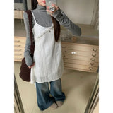 Women Autumn Elegant Office Lady Bodycon Mini Dress French Vintage + High Neck Gray Long-sleeved T-shirt Two-piece Suit