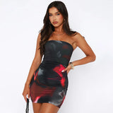 Sexy Tube Top Hip Skirt Printed Waist Dress Fashionable Temperament Versatile Women's Clothing