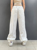 Casual Baggy Wide Leg Sweatpants White Loose Drawstring Low Waist Streetwear Cargo Pants Womens Hippie Joggers Trousers