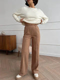 Darianrojas  -  holiday outfits Women's Winter Pants Thick Warm Loose Classic Long Wide Leg Trousers Thermal Brown Beige Wool Long Pants for Women